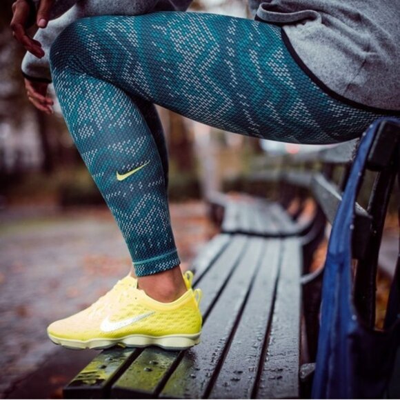 Nike | Blue and Neon Yellow Nike Pro Hyperwarm Nordic Tights | Size Medium - Picture 1 of 9